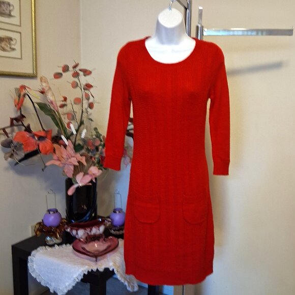 Preowned Eric Alexandre Unique Designed Stretchy Cardigan Knit Red Dress - Picture 5 of 8